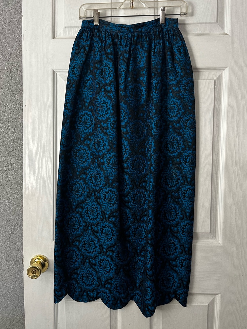 Vintage Damask Midi Skirt with Scalloped Hem